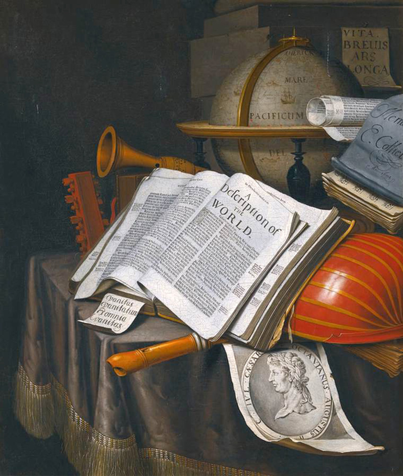 vanitas still life with book and instruments